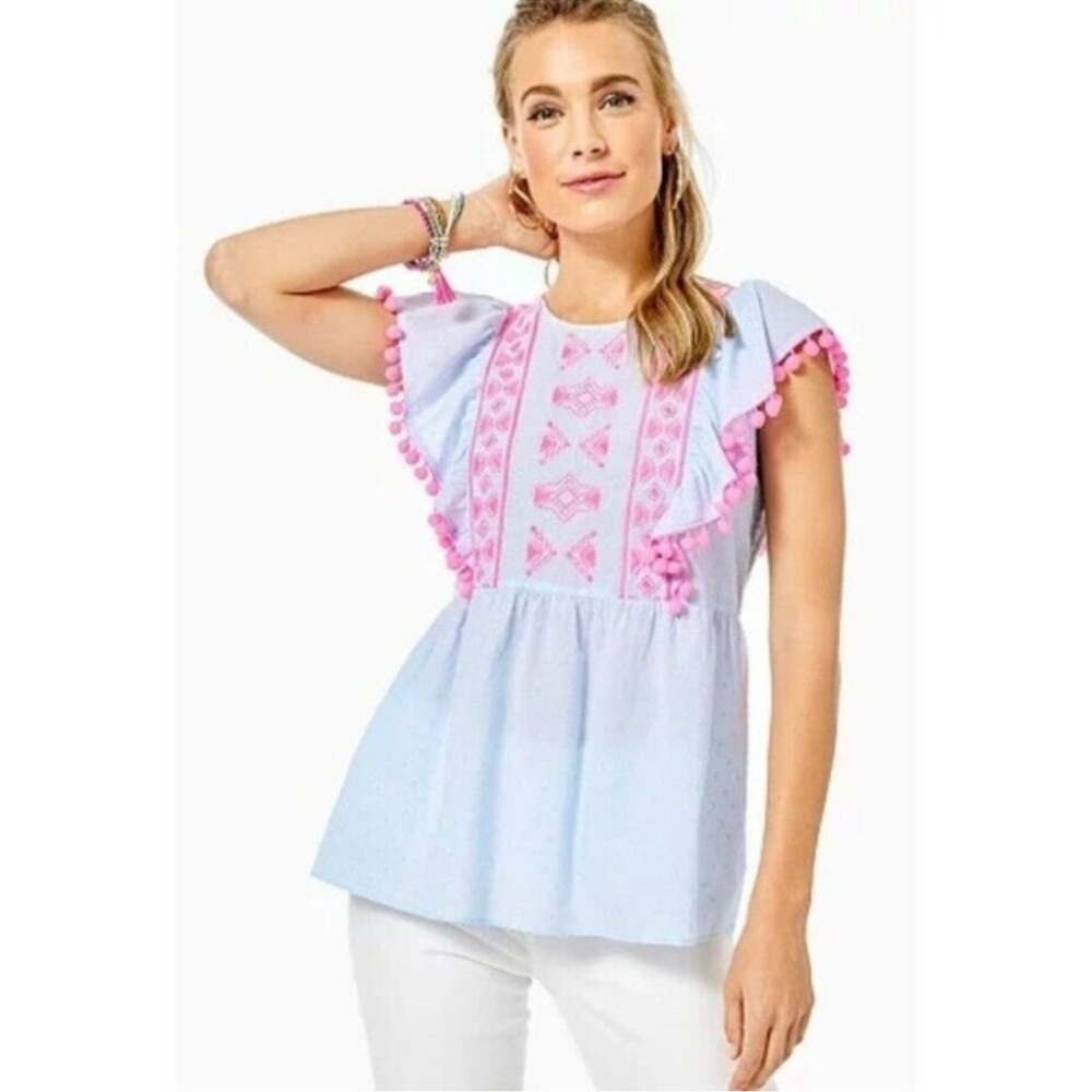 Lilly Pulitzer Light Blue Top with Pink Accents size extra large